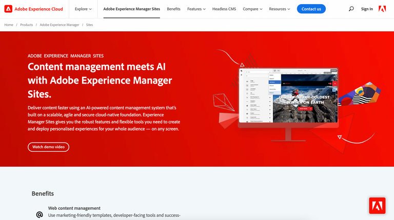 Screenshot of Adobe's website