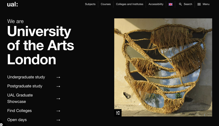 Screenshot of University of the Arts London's website 