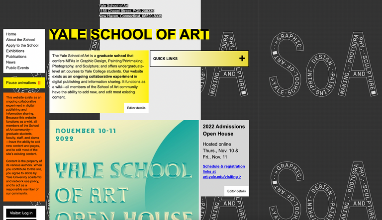 Screenshot of Yale school of Art's website