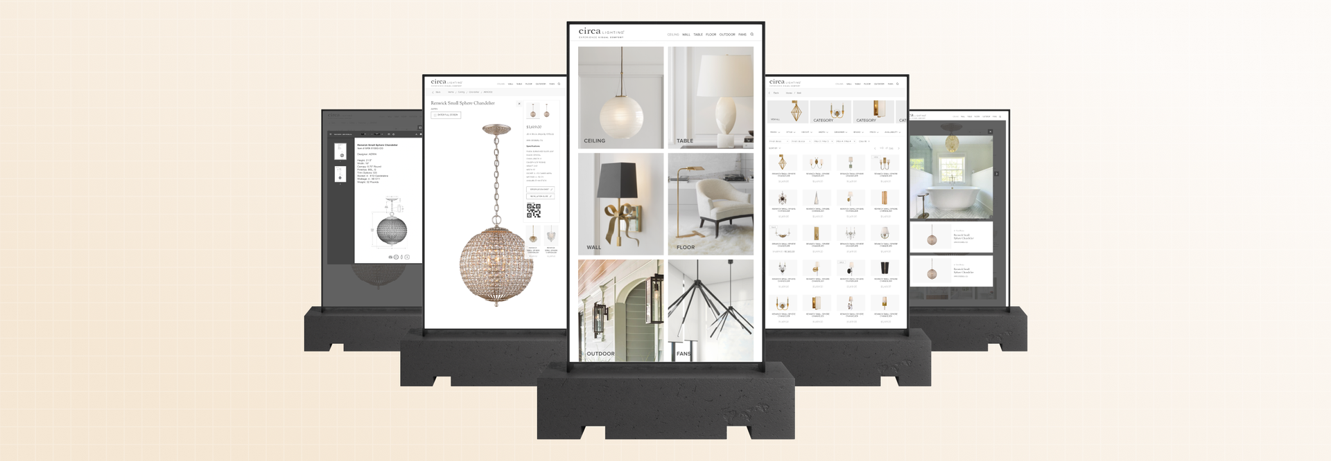 Showcase image showing the Visual Comfort retail application on displays