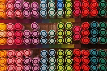 Pens organised by colour