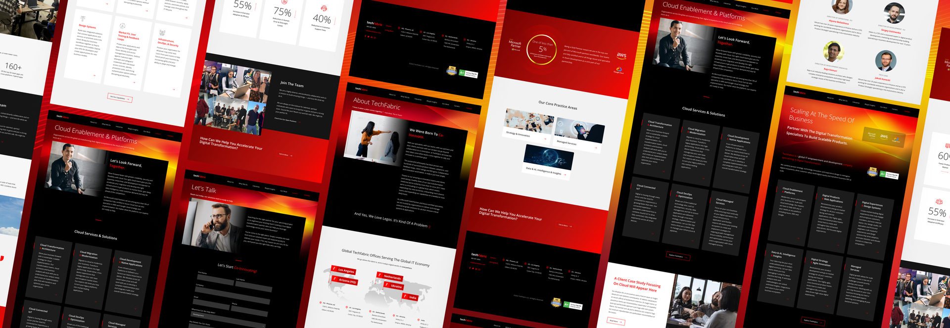 Showcase image showing many Tech Fabric website screenshots