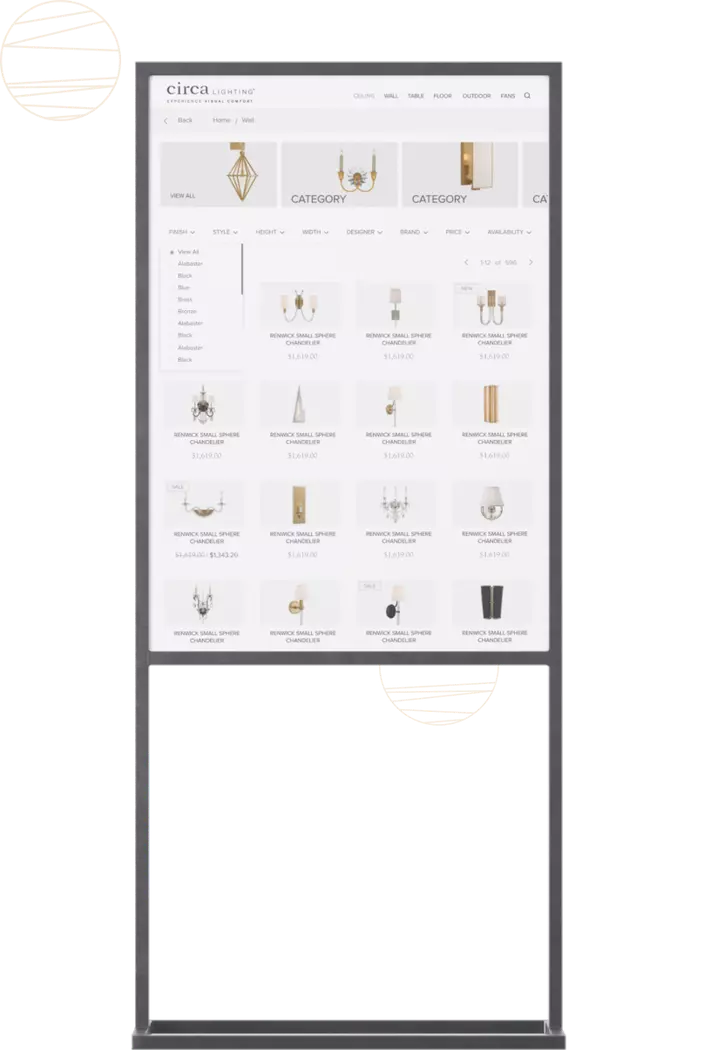 The Visual Comfort Product List shown on a retail screen